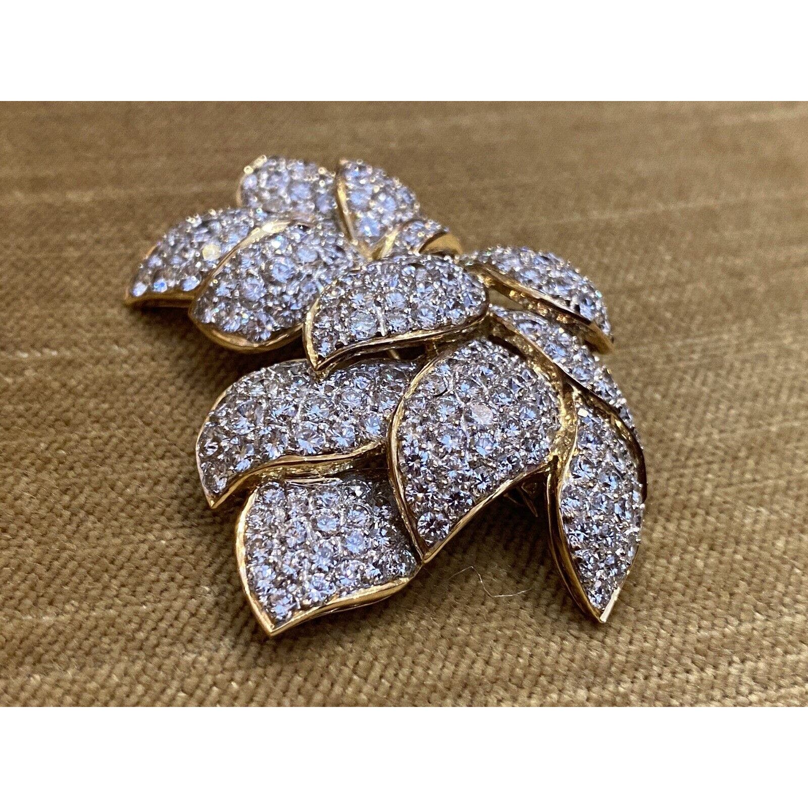 Pave Diamond Floral Spray Pin Brooch 10.86 cttw in 18k Yellow Gold - HM2306E