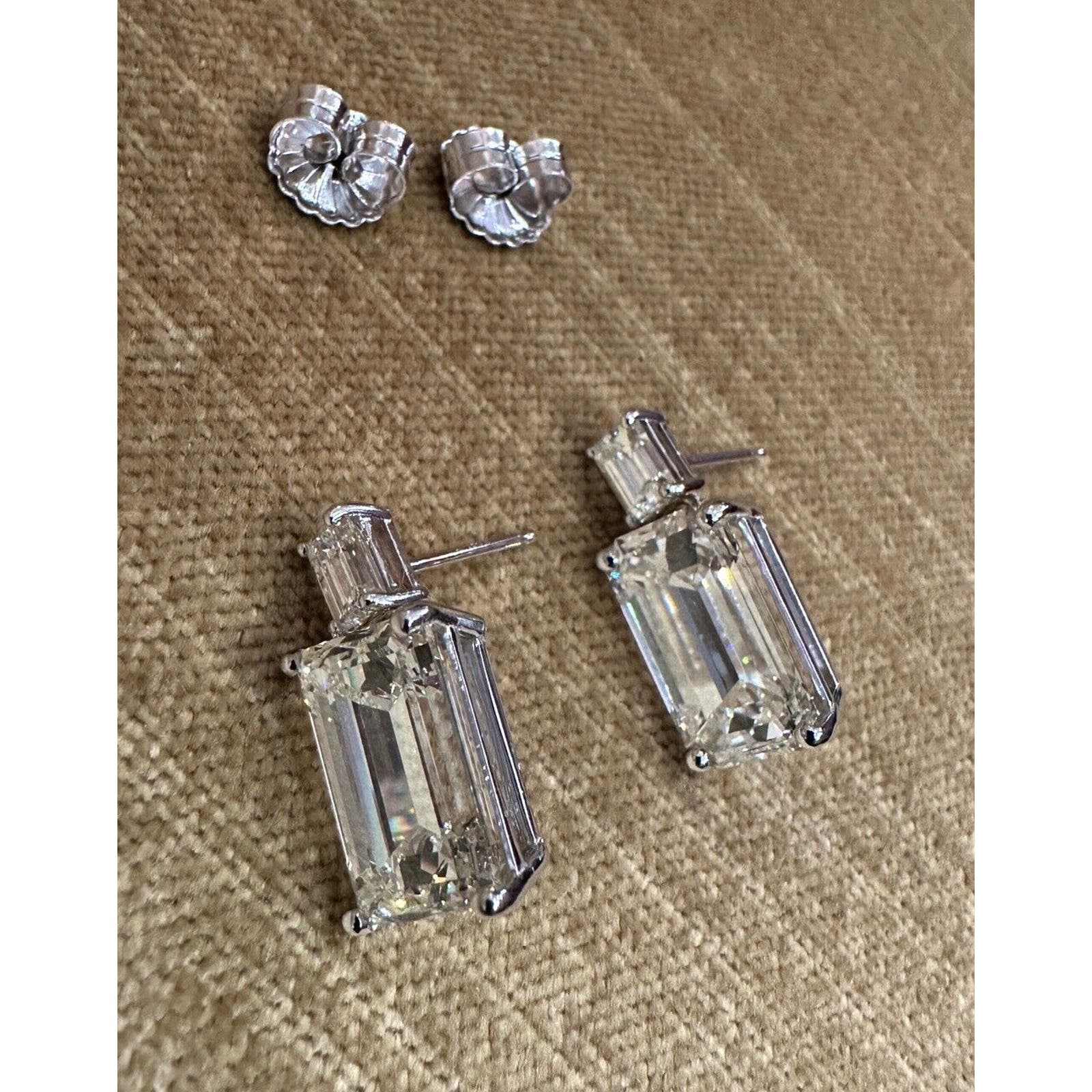 GIA Certified Emerald Cut Diamond Drop Earrings in 18k White Gold - C300NB