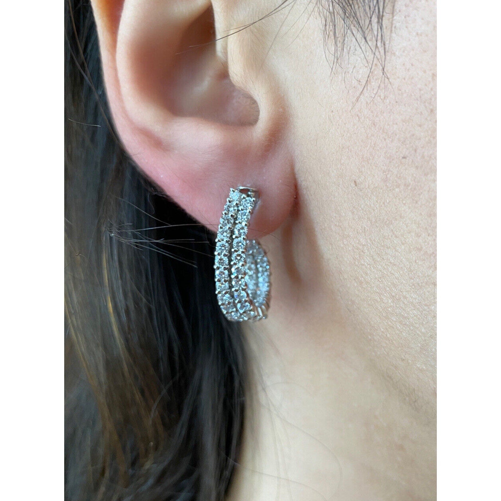 Double Row Diamond Hoop Earrings 3.00 cttw in Platinum