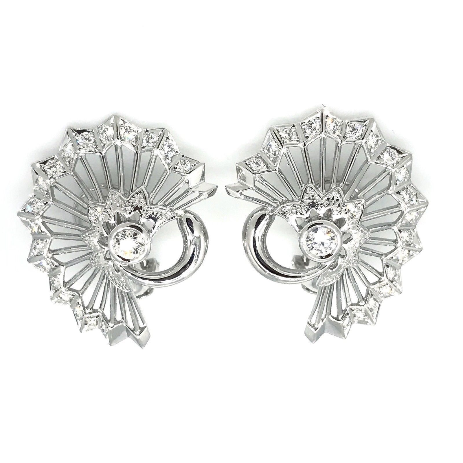 1.40 ct Fan Shaped Swirl Diamond Earrings in Platinum