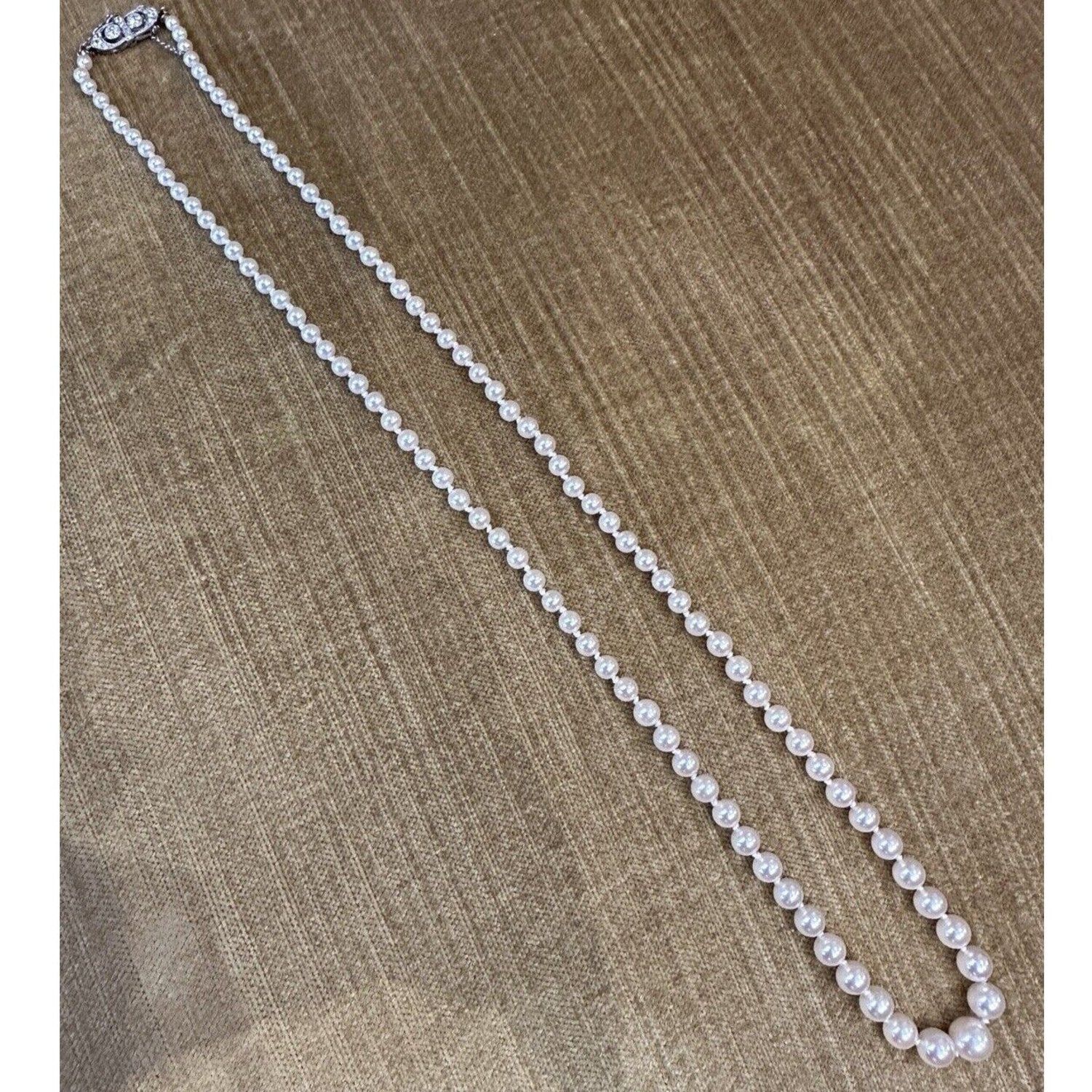 Graduated Pearl Necklace with Vintage French Diamond Clasp in 18k White Gold