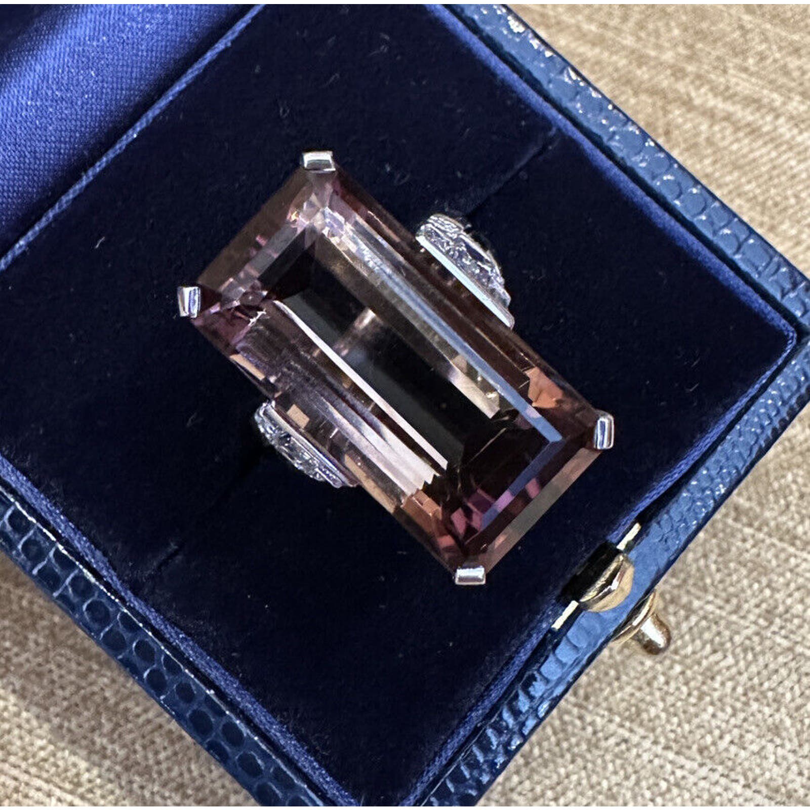Large 26.97 carat Tourmaline and Diamond Ring in 18k White Gold - HM2415E
