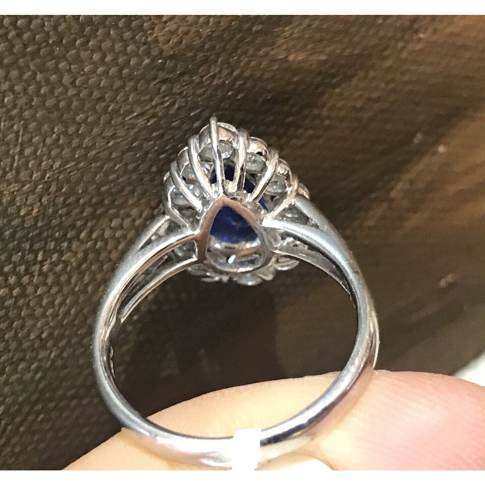 Cornflower Blue Pear Shaped Sapphire and Diamond Ring in Platinum