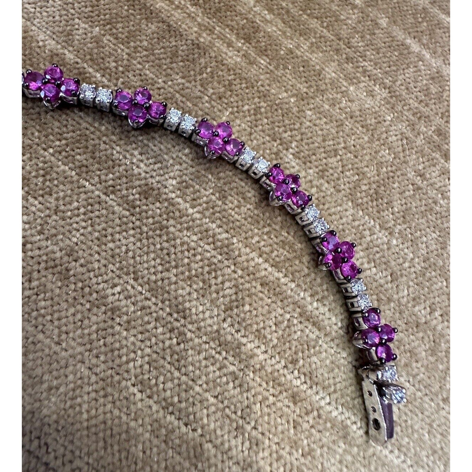 Pink Sapphire and Diamond Line Bracelet in 18k White Gold