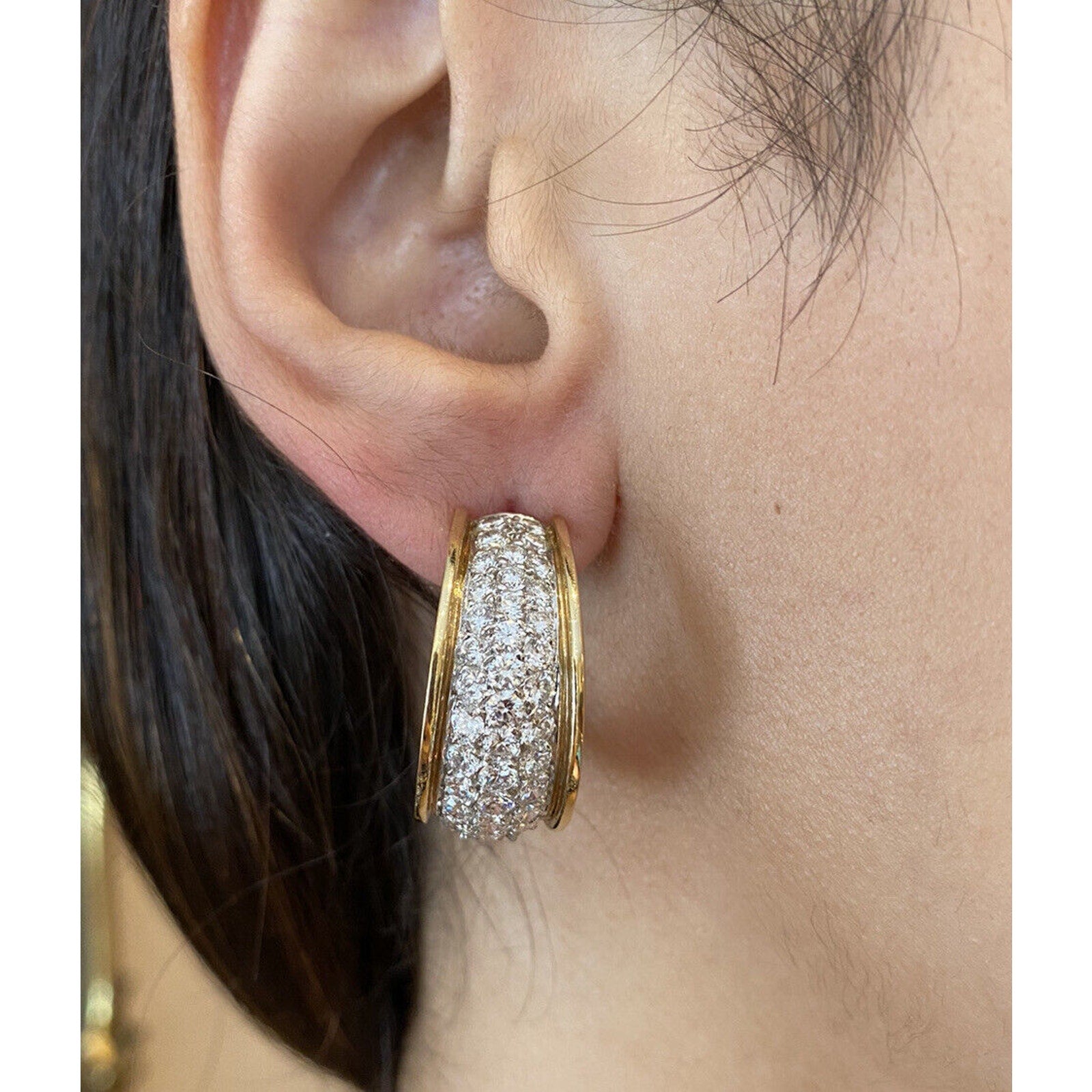 Pave Diamond Hoop Earrings 7.00 cttw in 18k Yellow Gold