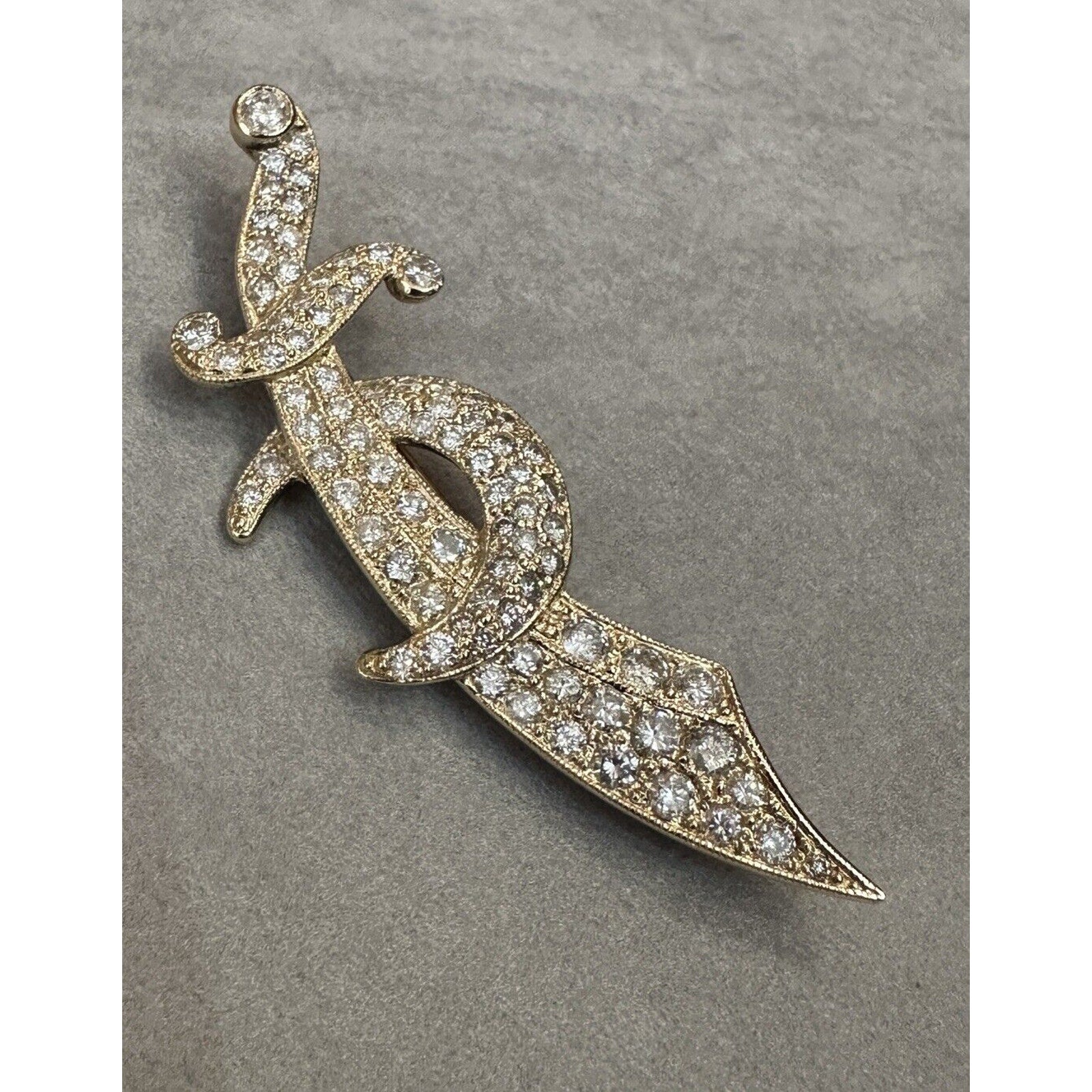 Sword & Crescent Moon Diamond Pin Brooch 3.50cttw in 14k Yellow Gold - HM2566SR