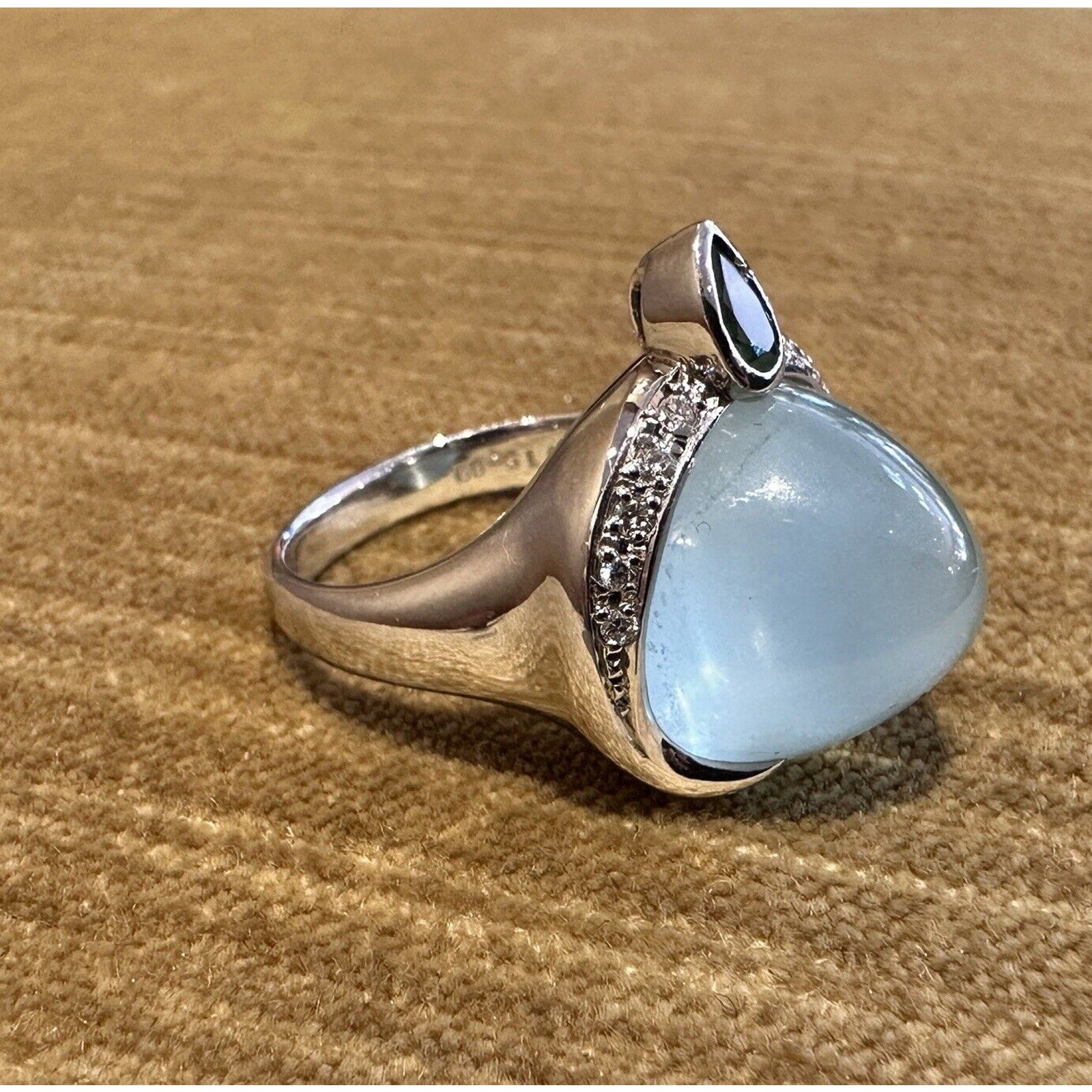 GIA Cat's Eye Aquamarine and Diamond Ring in Platinum