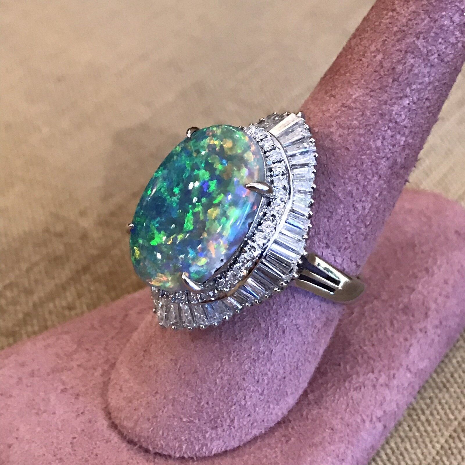 7.71 ct Certified Black Opal and Diamond Ring in Platinum -- HM1815VA