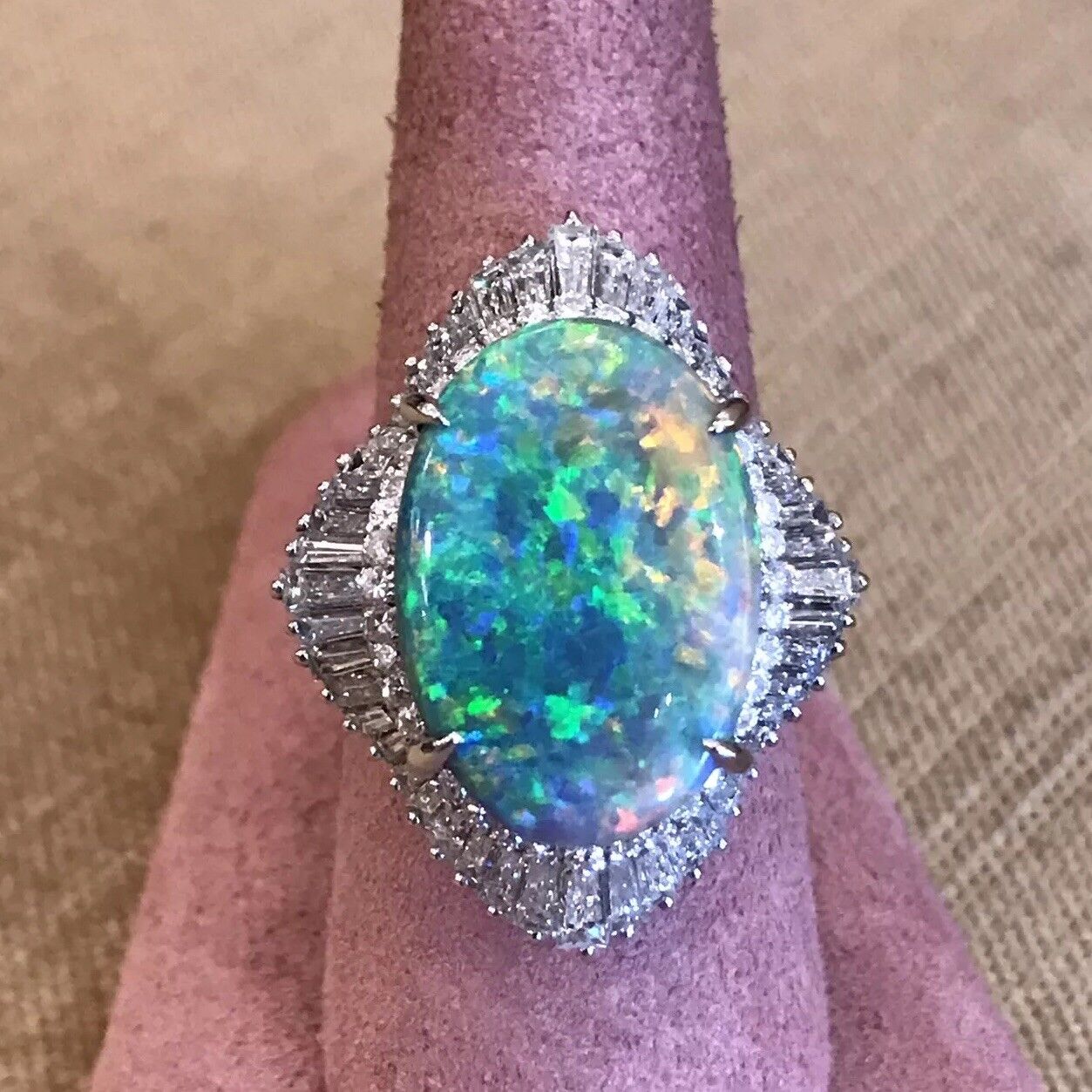 7.71 ct Certified Black Opal and Diamond Ring in Platinum -- HM1815VA